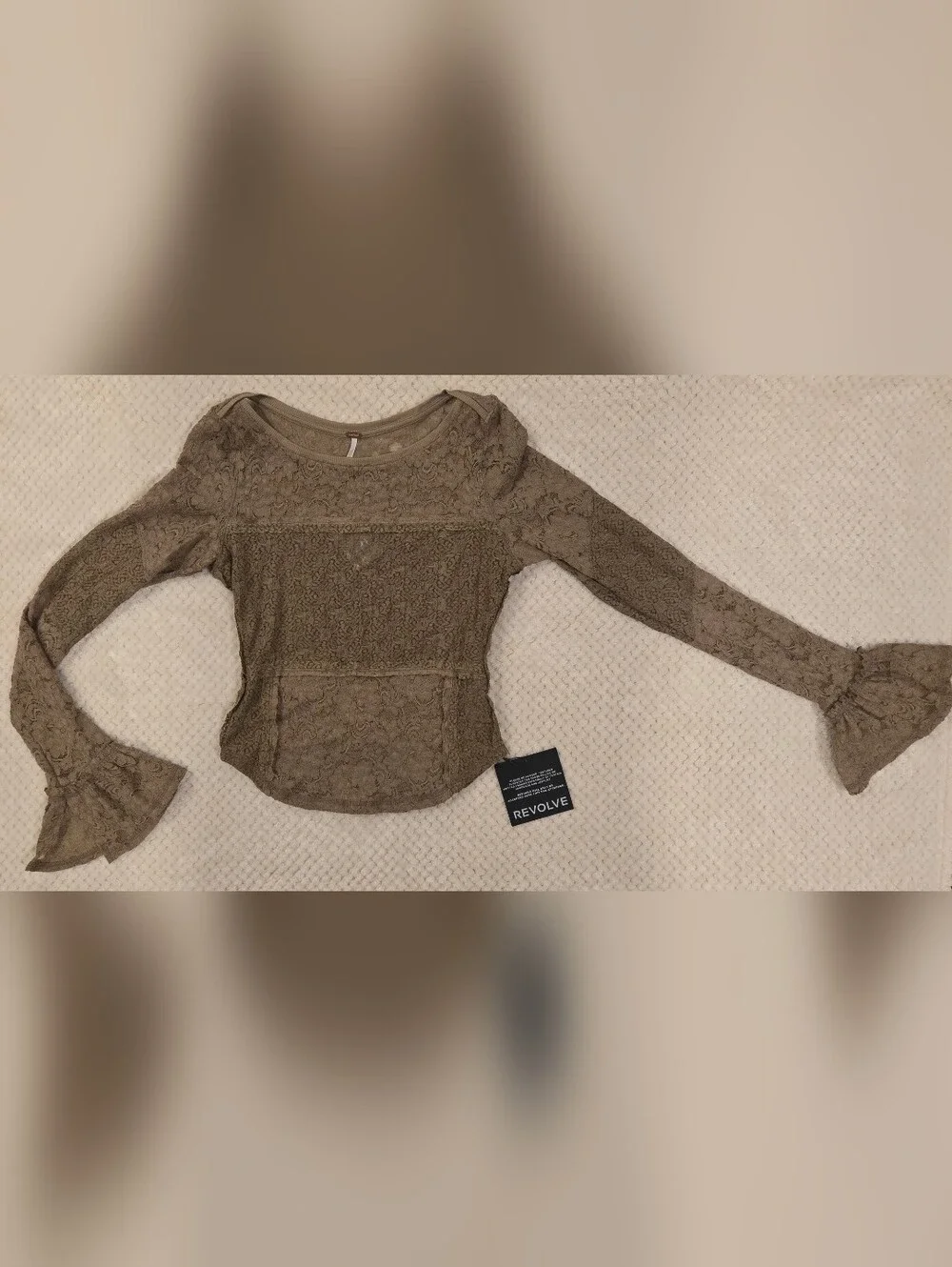 Free People Dutch Cocoa Lace Bell Sleeve Top NWT Small Boho Romantic